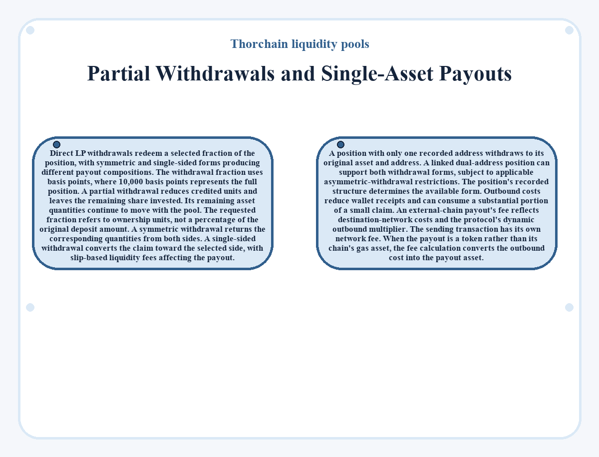 Partial Withdrawals and Single-Asset Payouts (Thorchain liquidity pools)