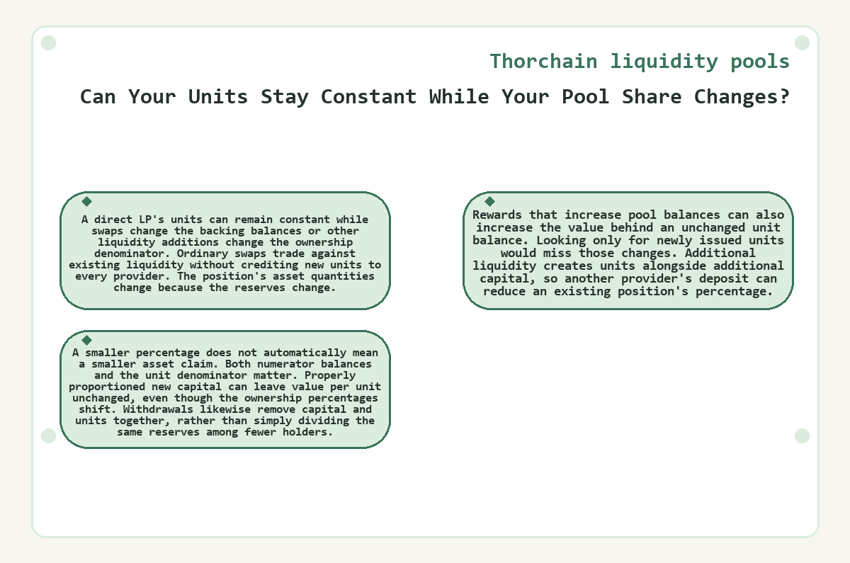 Can Your Units Stay Constant While Your Pool Share Changes? (Thorchain liquidity pools)
